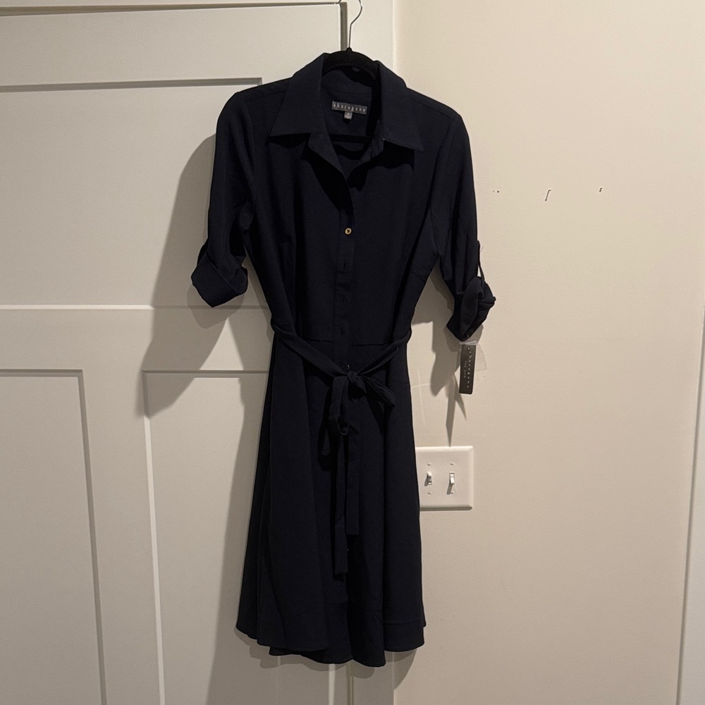 Sharagano Dark Blue Long Sleeve Dress